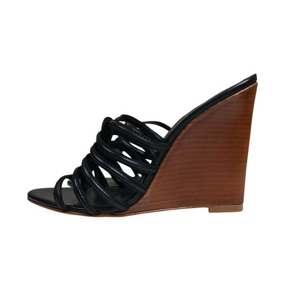 Schutz Womens 8.5 Octavia Wedge Leather Sandal in Black NEW - Picture 4 of 10